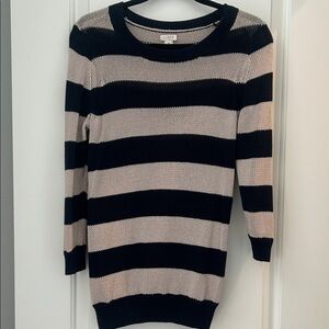 J. Crew Navy Blue and Tan Knit Top